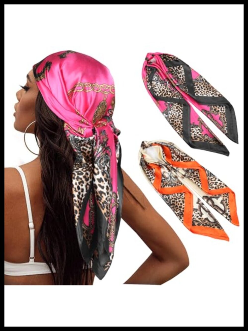 2 Pack Satin Scarf 35x35 Square Polyester Hair Wrap for Sleeping
